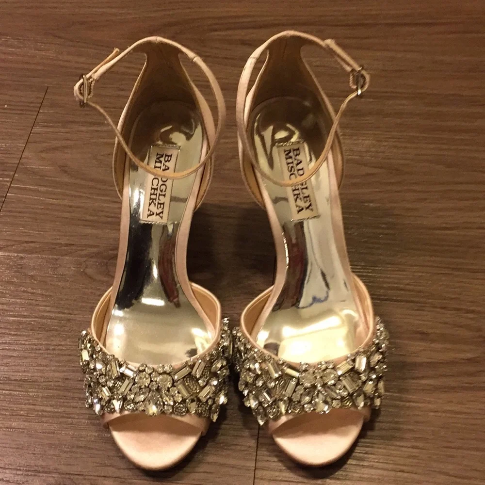 Badgley Mischka Blush Satin Wedge Shoe - Picture 2 of 5
